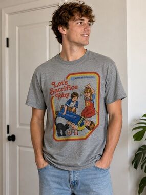 Steven Rhodes Let’s Sacrifice Toby Graphic Tee Men’s Medium Dark Humor Shirt